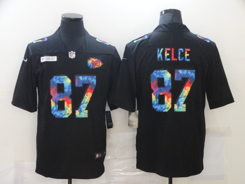 Men's Kansas City Chiefs #87 Travis Kelce Black Crucial Catch Limited Stitched Jersey